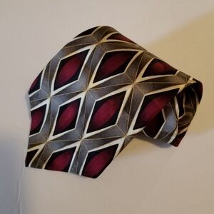 Sale 5/$25 Ziggurat Geometric Green Maroon 100% Silk Necktie